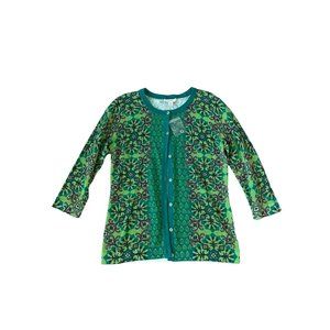 ISAAC MIZRAHI Green Floral Button Cardigan Size XS NEW